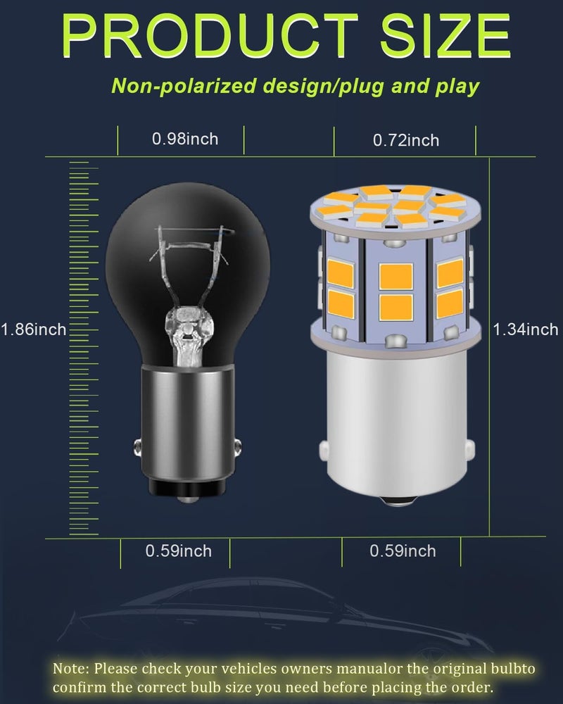 LEDYOTRY لمبة LED 1156 أمبر 12V-24V فائقة السطوع 7506 1141 BA15S P21W 1003 لمبة LED لإشارات الانعطاف، أضواء الفرامل الخلفية، أضواء DRL، أضواء مواقف، عبوة من 2 - Image 3